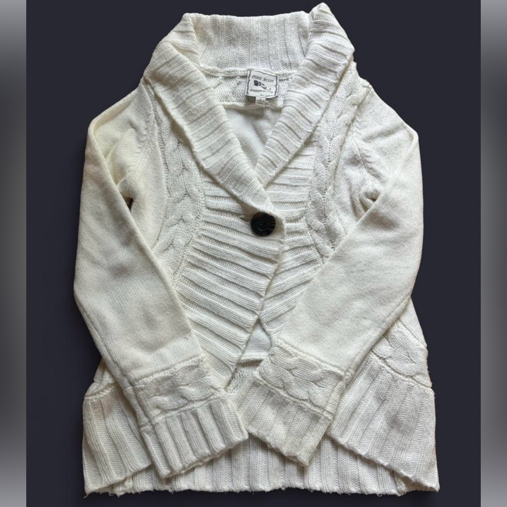 Pink Rose White/Cream Shawl Collar Cable Knit Cardigan